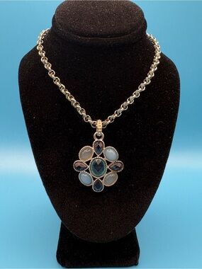 Avon Blue and Navy Crystal Cluster Pendant Necklace